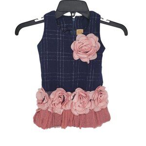 Mia Belle Baby couture girls 5 blue pink plaid dress sleeveless dress rose